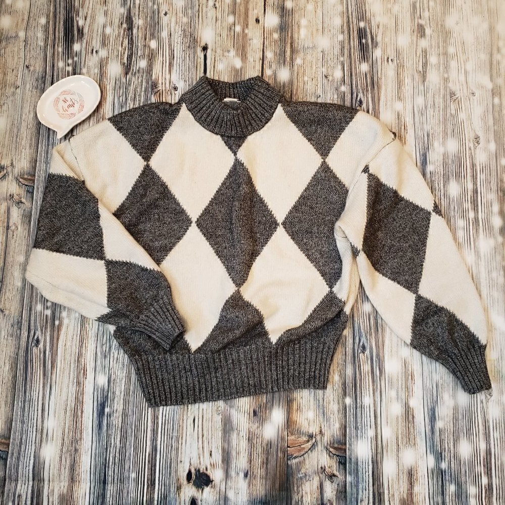 H&M x Pringle of Scotland Drop Shoulder 80s Style Argyle Sweater Sz XS